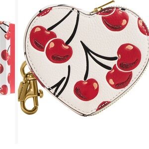 Coach White and Red Cherry Heart Coin Pouch